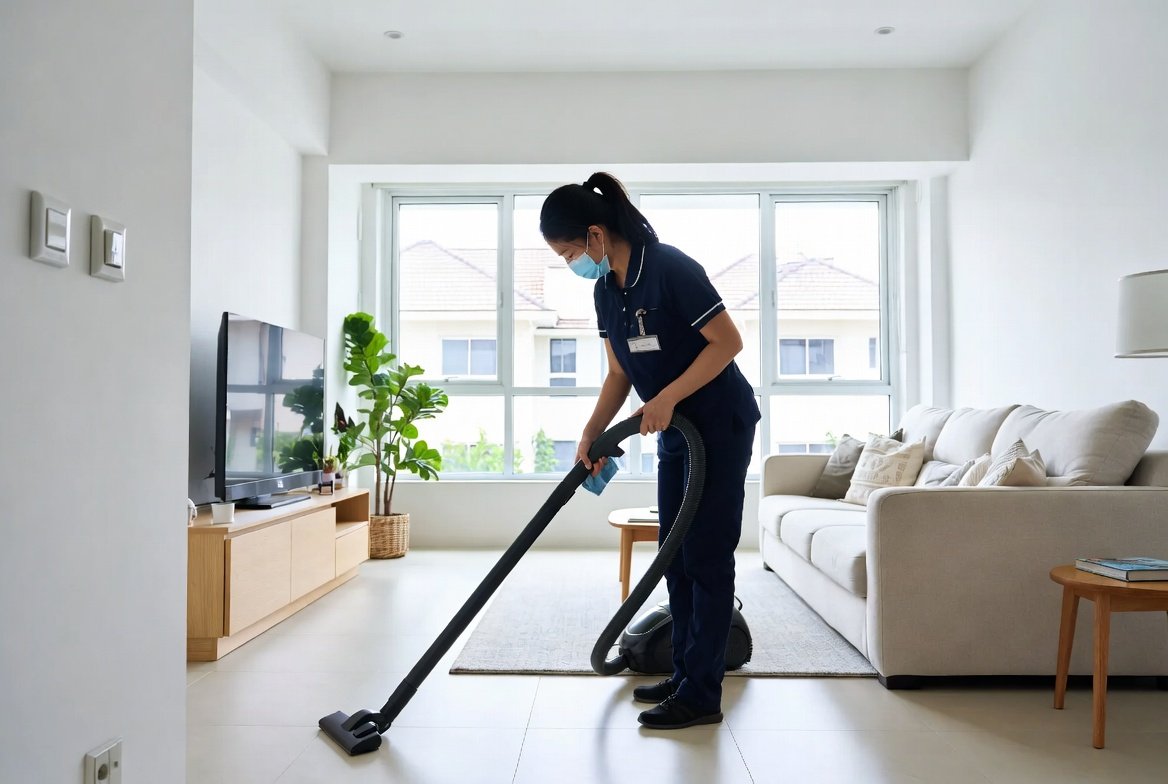 Professional cleaner in a Singapore home
